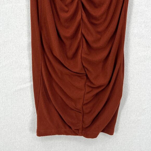 ENZA COSTA Dress Womens XS Umber Stretch Silk Knit Ruched Strappy Midi NEW - Picture 7 of 16